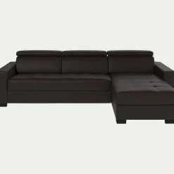 Canapé d'angle convertible en cuir avec accoudoirs 20cm - marron