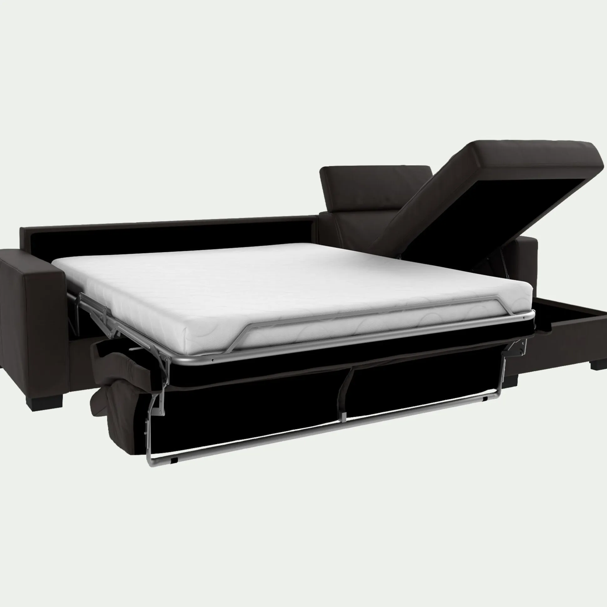 Canapé d'angle convertible en cuir avec accoudoirs 20cm - marron