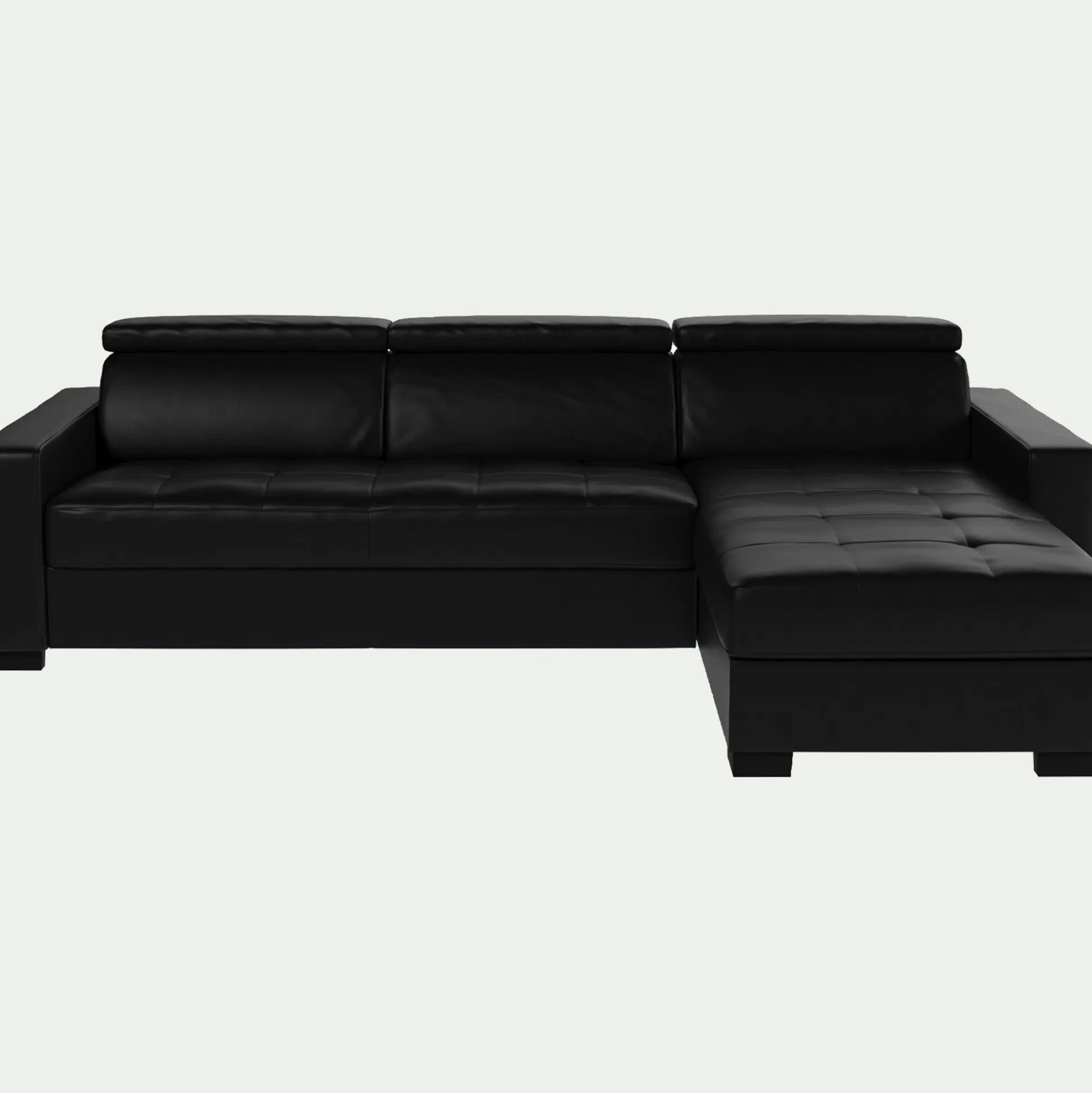 Canapé d'angle convertible en cuir avec accoudoirs 20cm - noir
