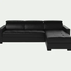 Canapé d'angle convertible en cuir avec accoudoirs 15cm - noir