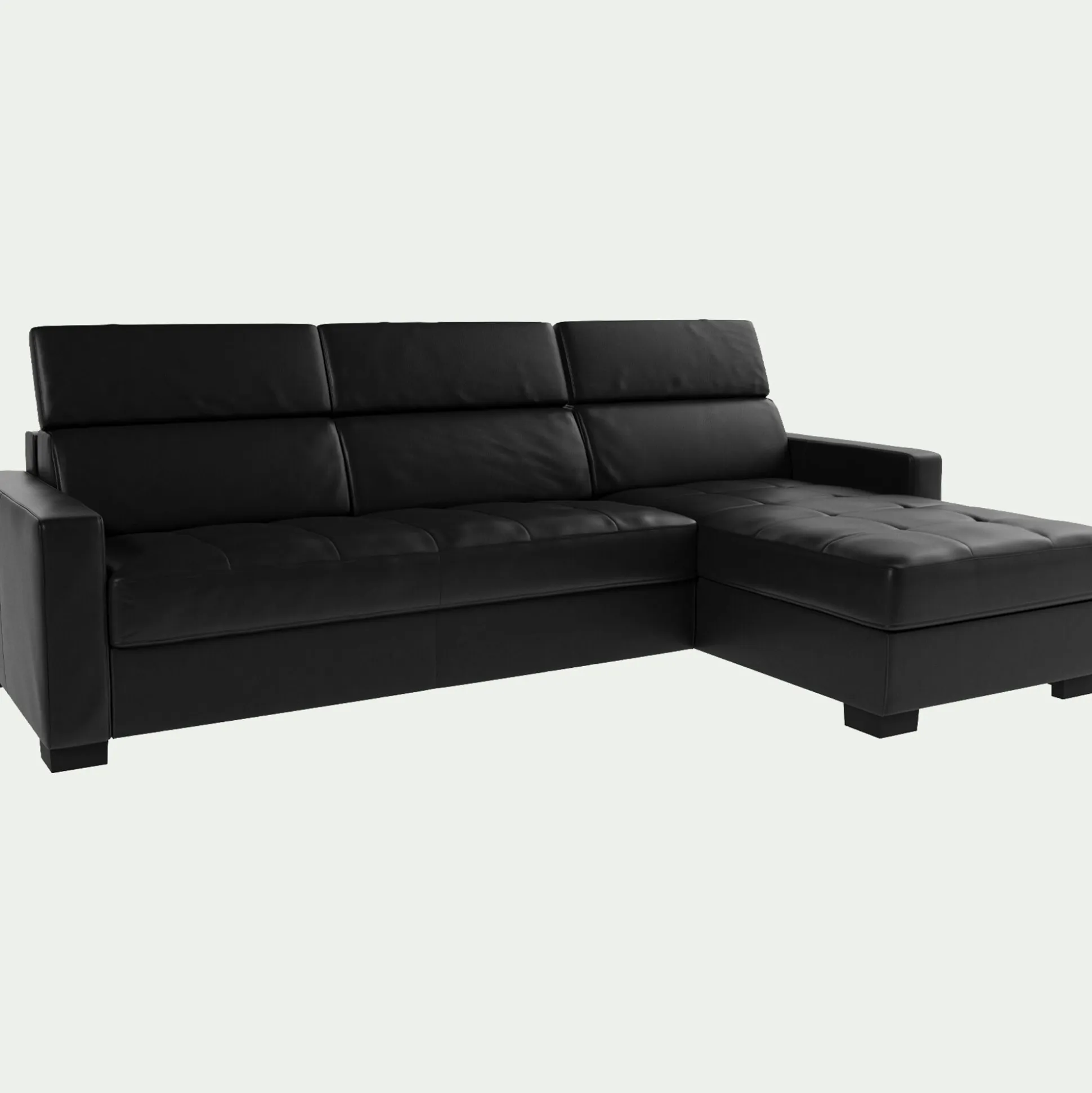 Canapé d'angle convertible en cuir avec accoudoirs 15cm - noir