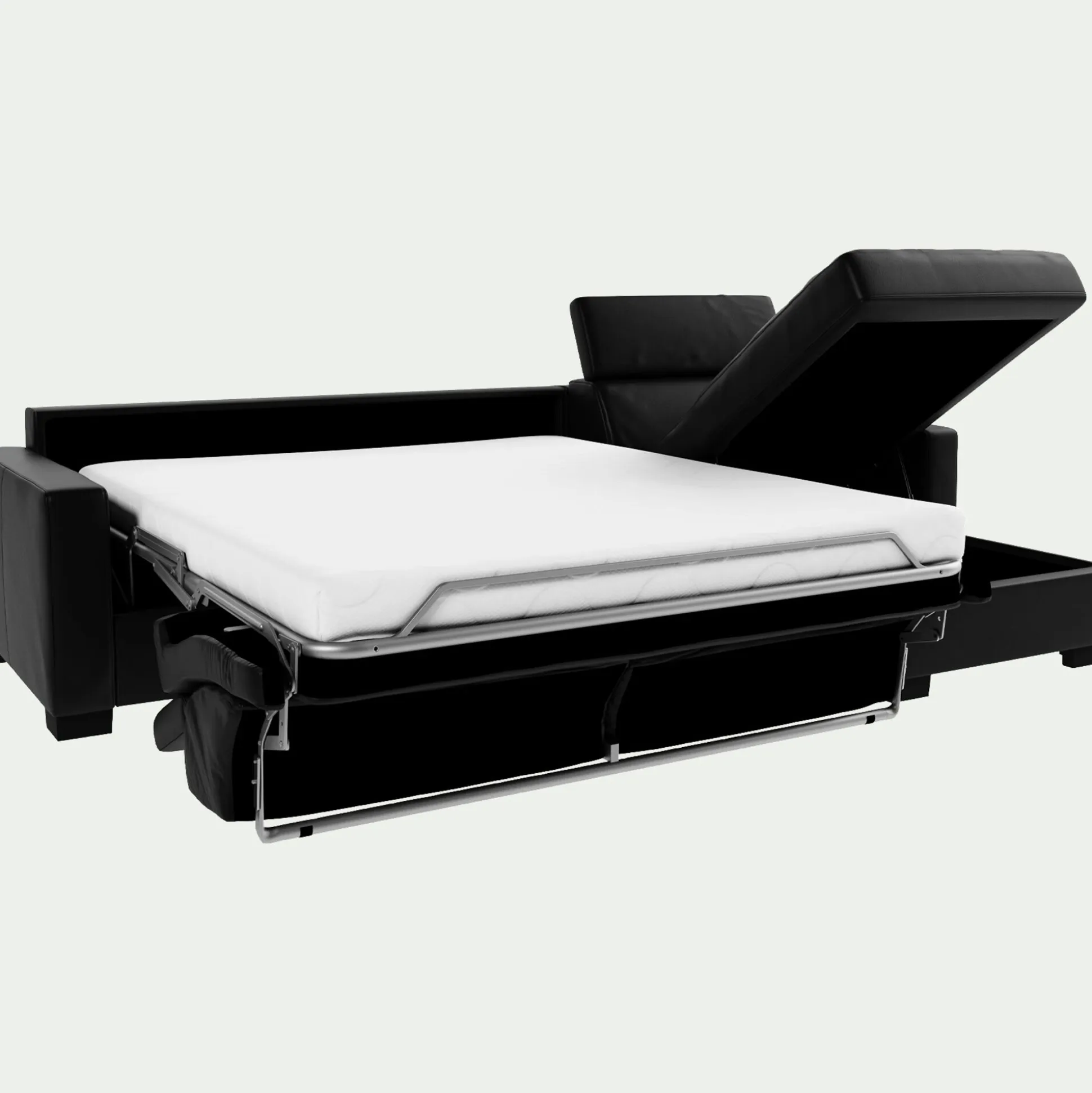 Canapé d'angle convertible en cuir avec accoudoirs 15cm - noir