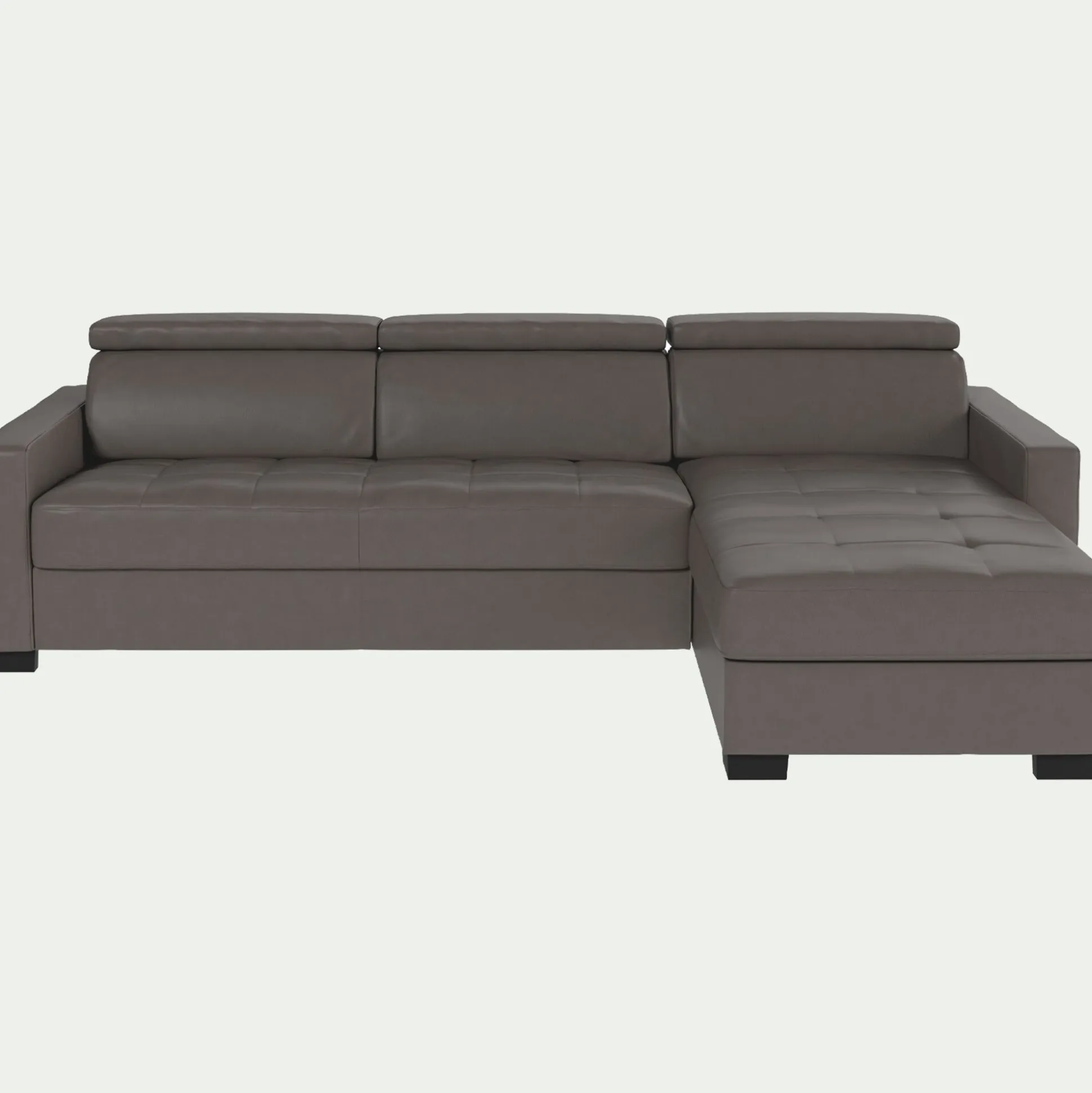Canapé d'angle convertible en cuir avec accoudoirs 15cm - taupe