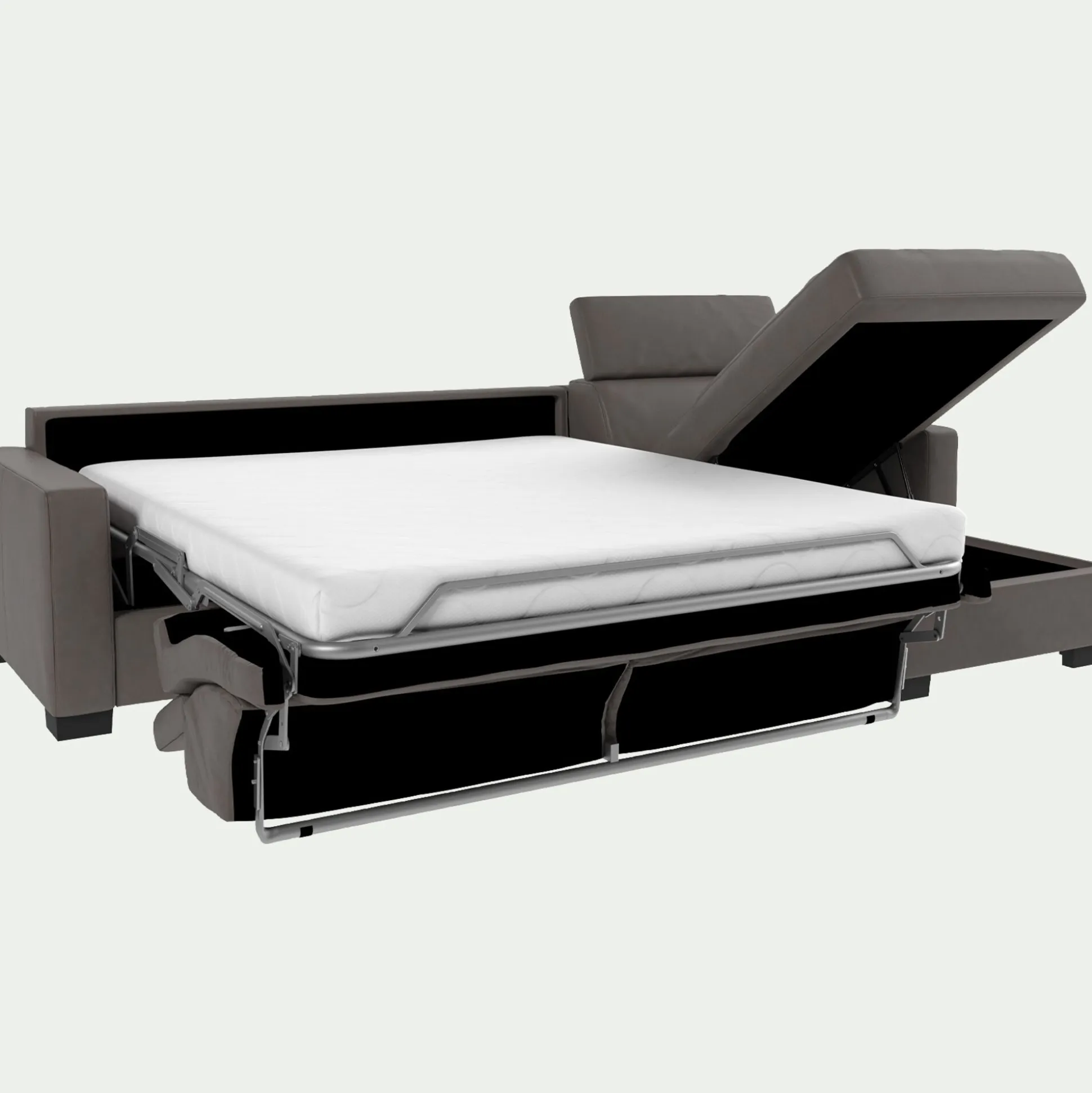 Canapé d'angle convertible en cuir avec accoudoirs 15cm - taupe