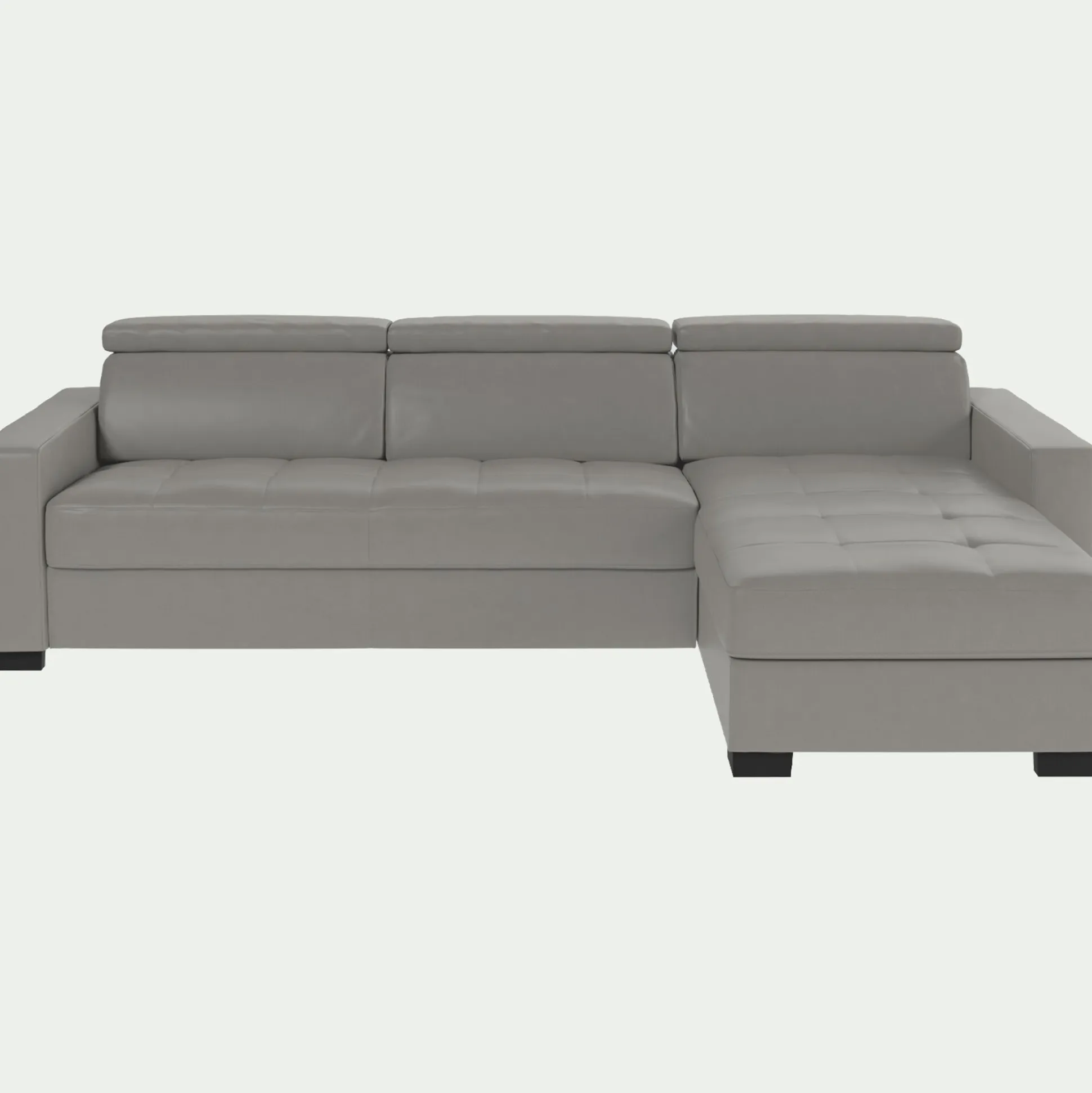 Canapé d'angle convertible en cuir avec accoudoirs 20cm - gris borie