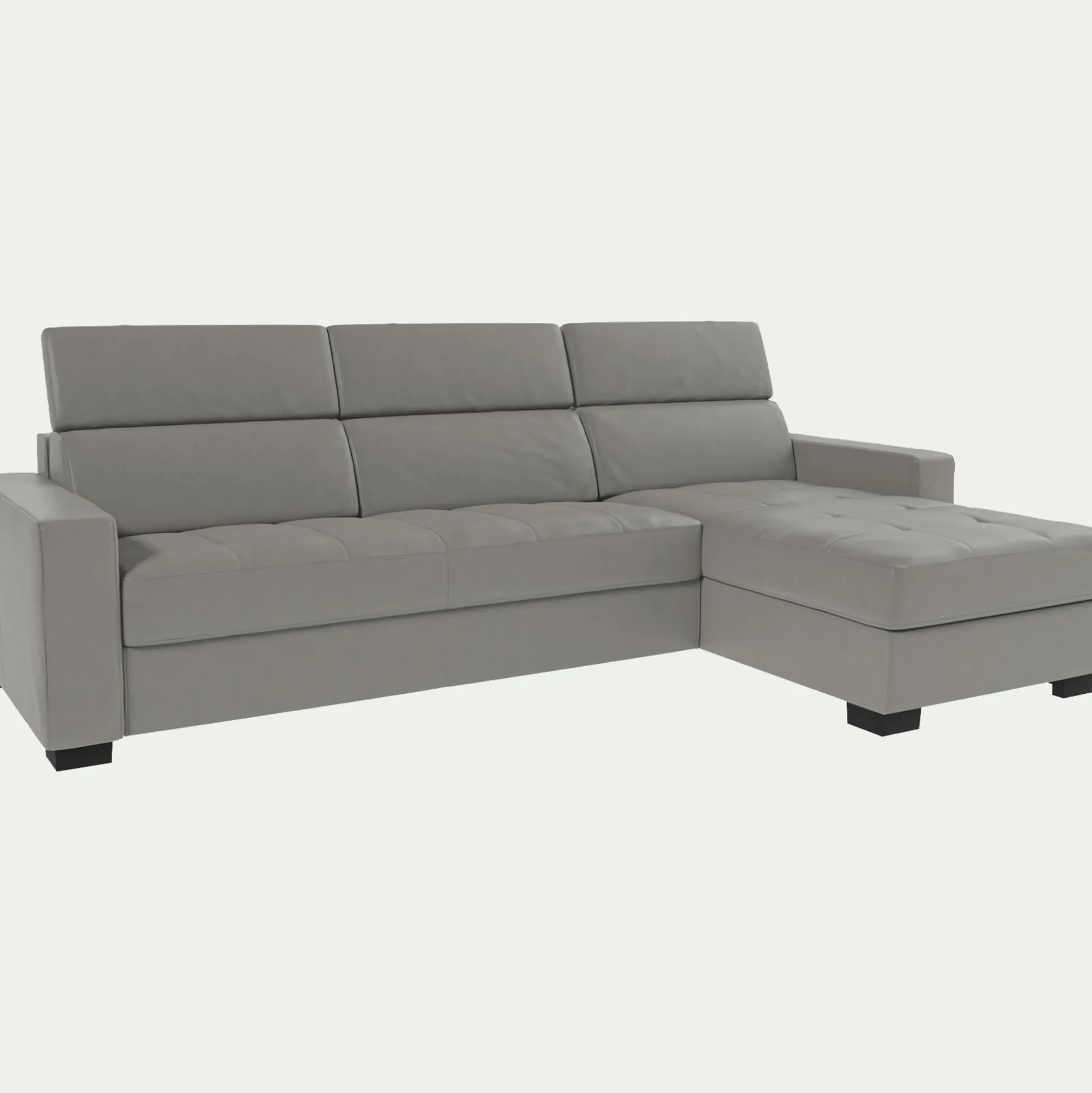 Canapé d'angle convertible en cuir avec accoudoirs 20cm - gris borie