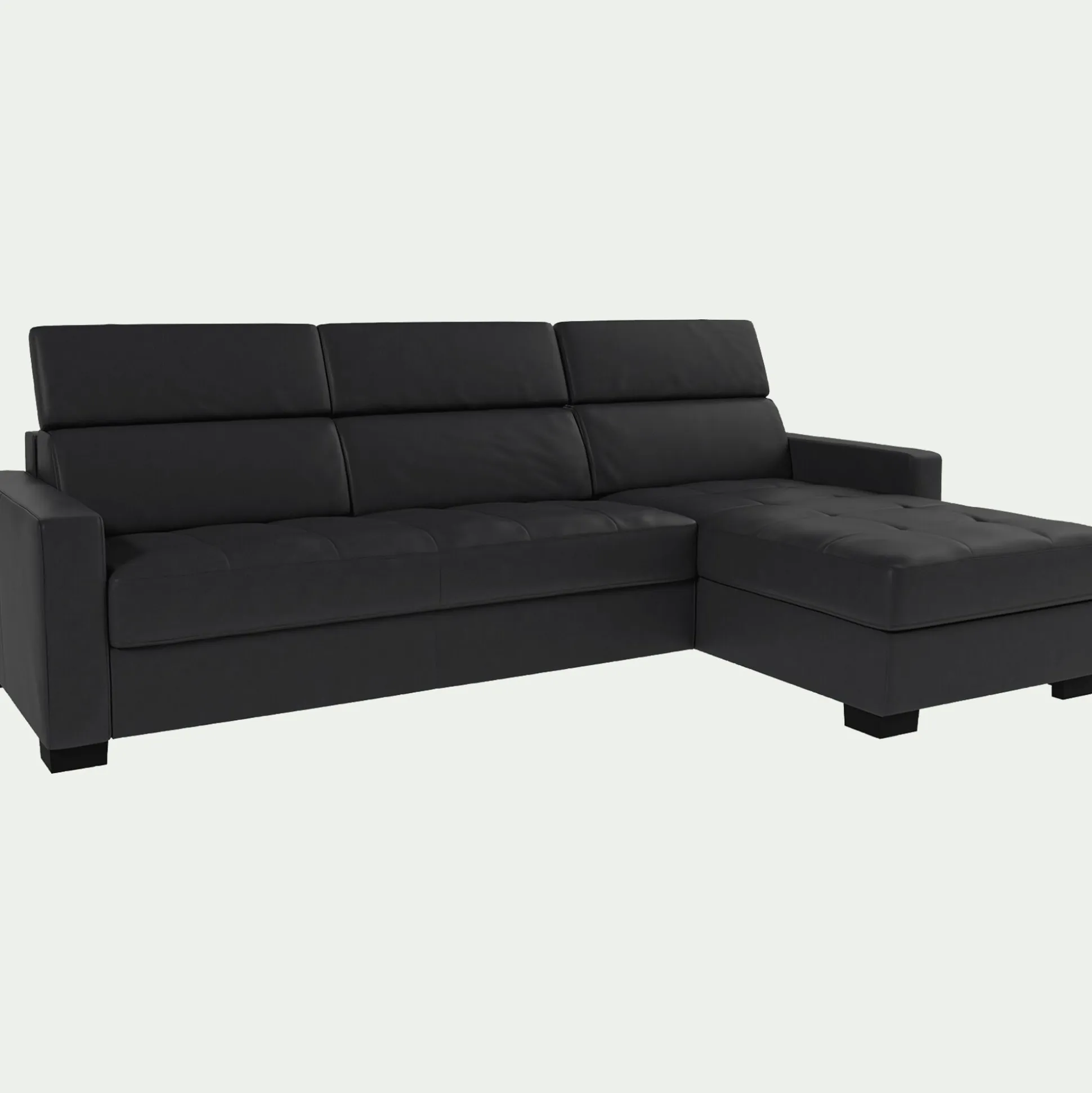 Canapé d'angle convertible en cuir avec accoudoirs 15cm - brun terre ombre