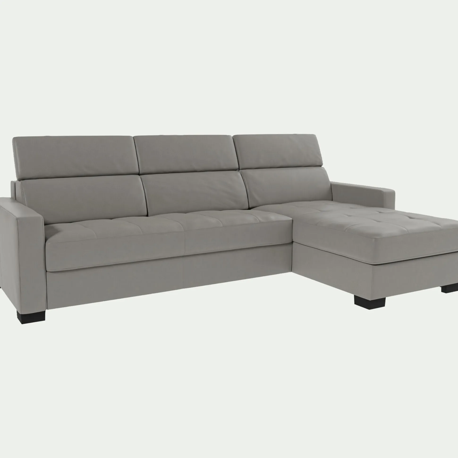Canapé d'angle convertible en cuir avec accoudoirs 15cm - gris borie