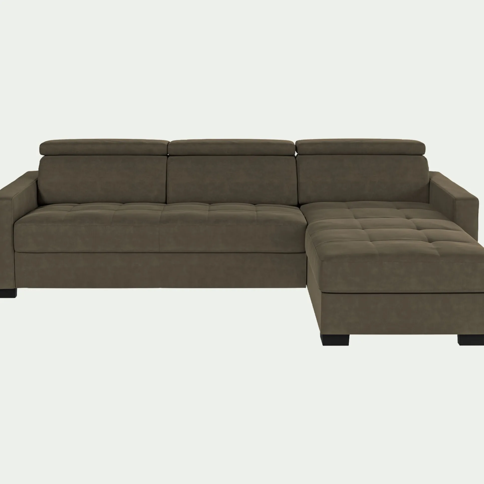 Canapé d'angle convertible en velours avec accoudoirs 15cm - taupe