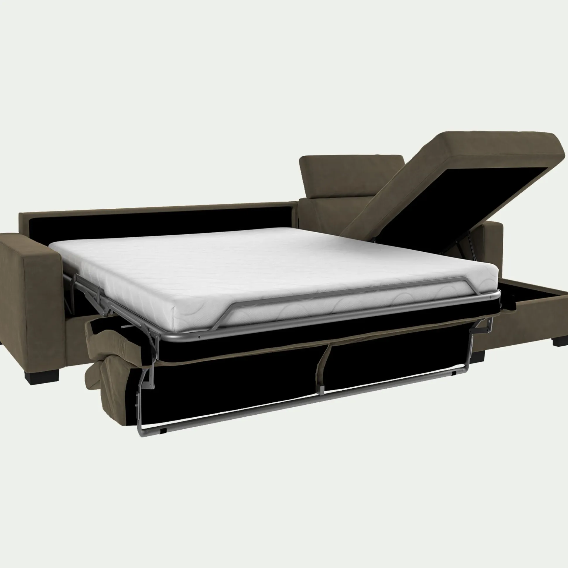 Canapé d'angle convertible en velours avec accoudoirs 20cm - taupe