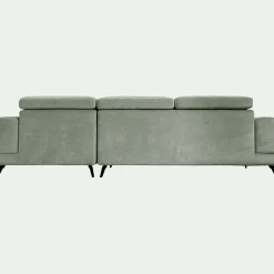 Canapé d'angle droit avance recule en tissu doux - vert cèdre