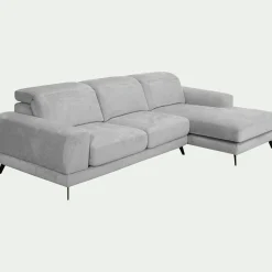 Canapé d'angle droit avance recule en tissu doux - gris