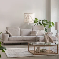 Canapé d'angle droit avance recule en tissu doux - beige