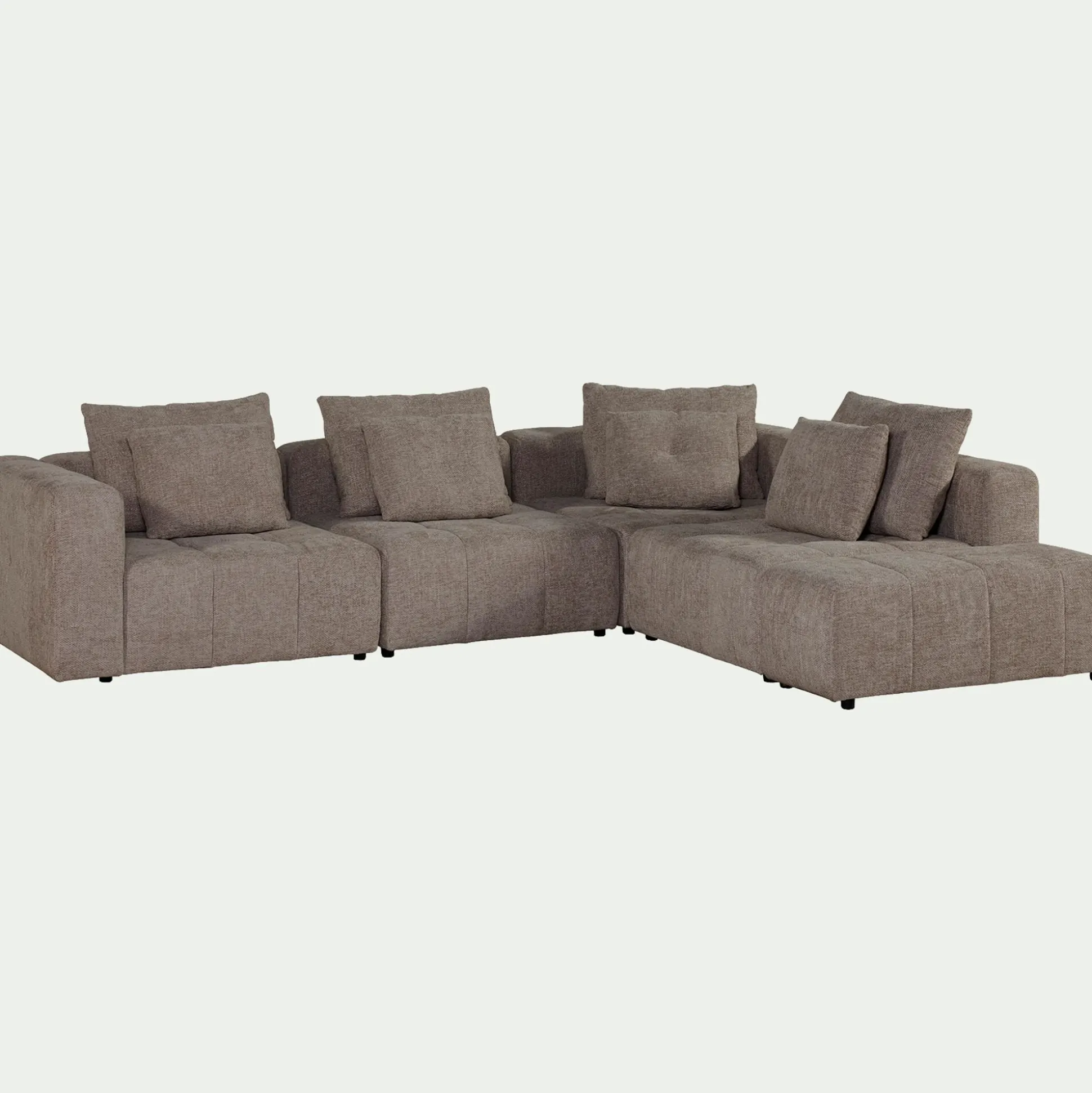Canapé d'angle droit avec pouf en tissu Benjo - gris vesuve