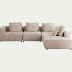 Canapé d'angle droit avec pouf en tissu Benjo - beige roucas