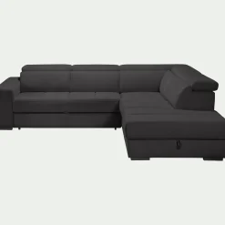Canapé d'angle droit convertible avec coffre en tissu doux - gris ardoise