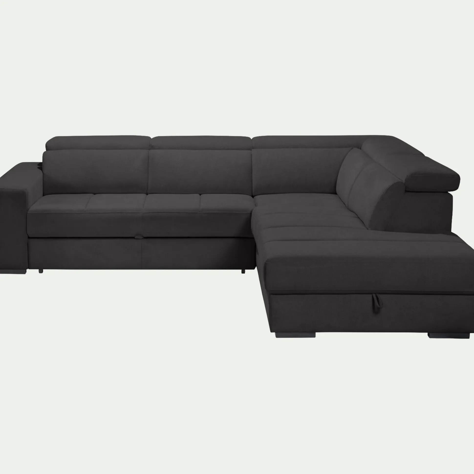 Canapé d'angle droit convertible avec coffre en tissu doux - gris ardoise