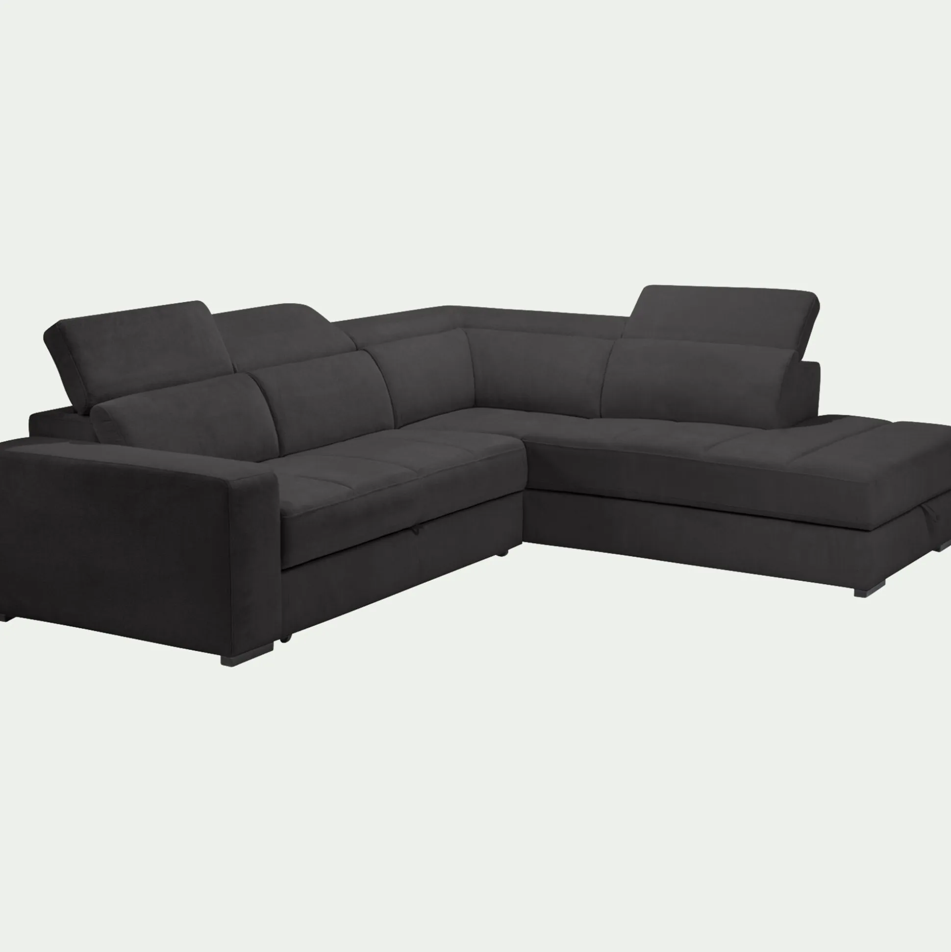 Canapé d'angle droit convertible avec coffre en tissu doux - gris ardoise