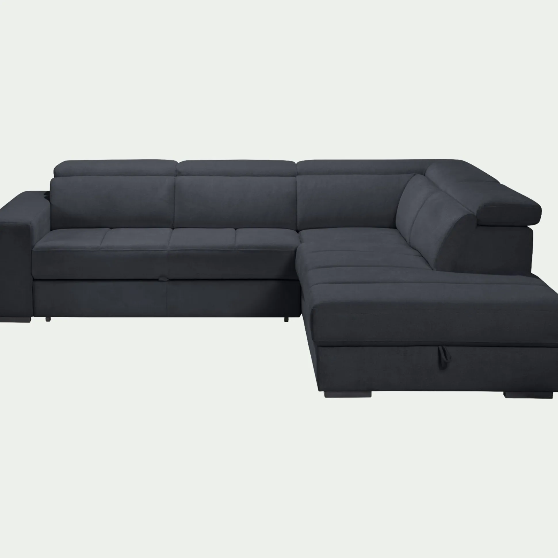 Canapé d'angle droit convertible avec coffre en tissu doux - bleu calabrun