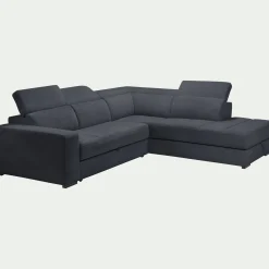 Canapé d'angle droit convertible avec coffre en tissu doux - bleu calabrun