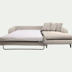 Canapé d'angle droit convertible en tissu tramé - beige roucas