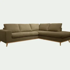 Canapé d'angle droit convertible en tissu Crown - vert cèdre