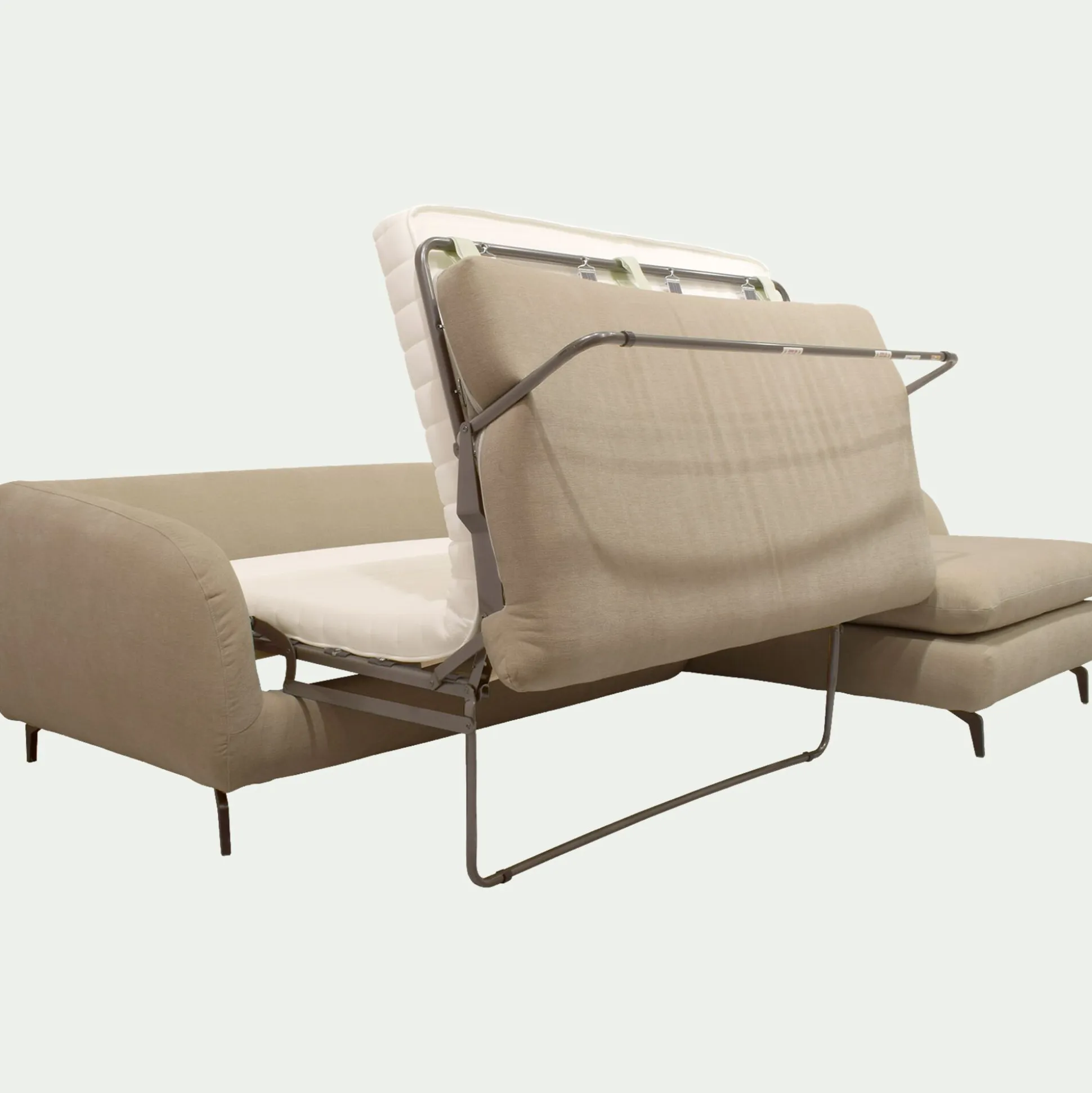 Canapé d'angle droit convertible en tissu doux tramé - beige