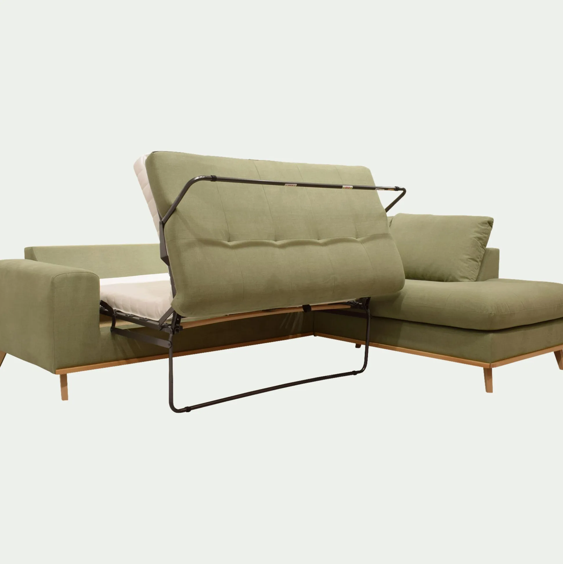 Canapé d'angle droit convertible en tissu Cosmo - vert kaki