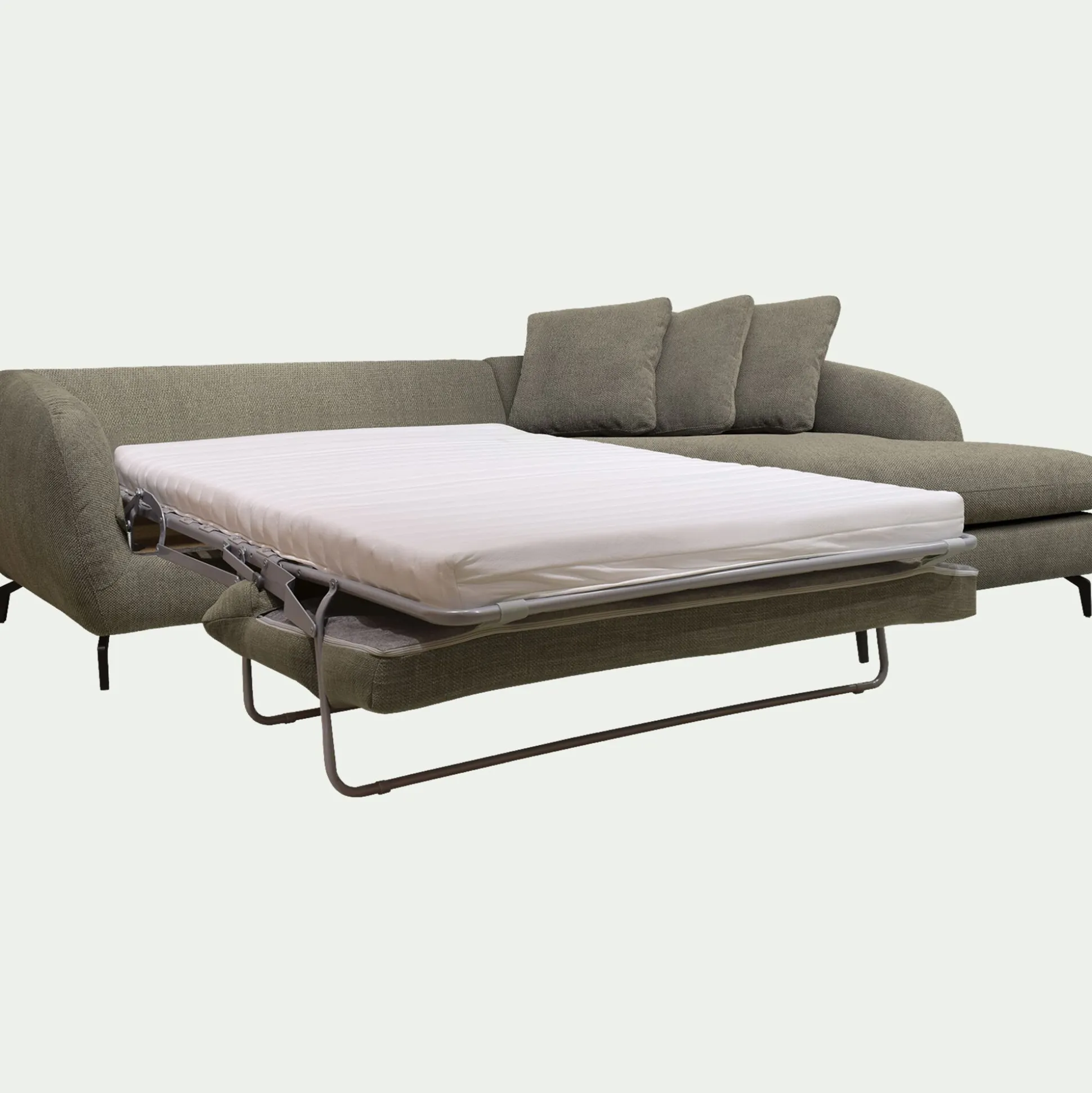 Canapé d'angle droit convertible en tissu tramé - vert garrigue
