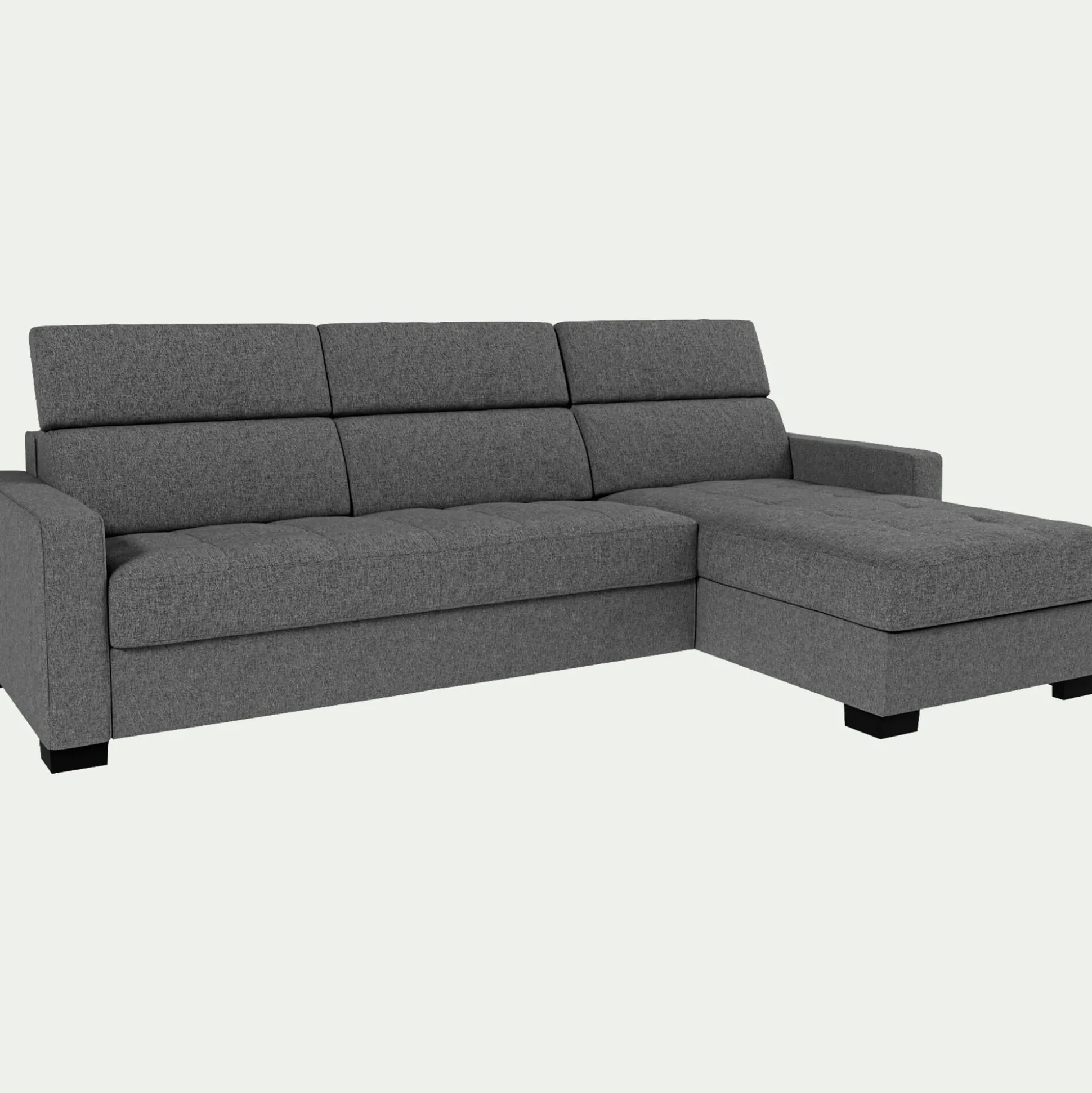 Canapé d'angle droit convertible avec matelas Bultex en tissu pop avec accoudoirs 15cm - gris