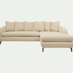 Canapé d'angle droit convertible en tissu tramé doux - blanc écru