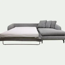 Canapé d'angle droit convertible en tissu tramé - gris ardoise