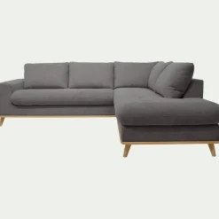 Canapé d'angle droit convertible en tissu Storm - gris moyen