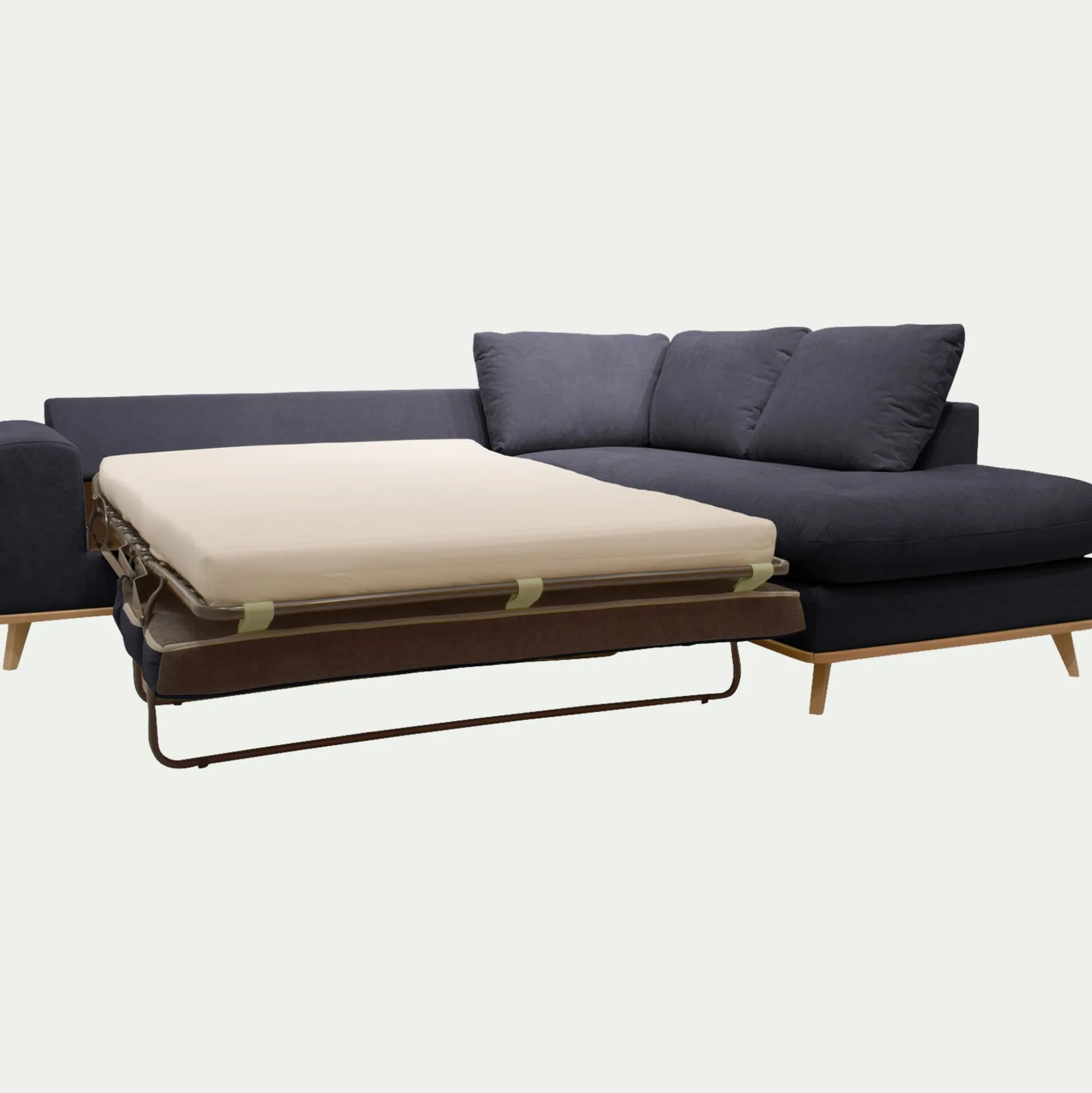 Canapé d'angle droit convertible en tissu Crown - bleu calabrun