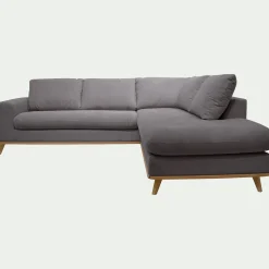 Canapé d'angle droit convertible en tissu Crown - gris restanque