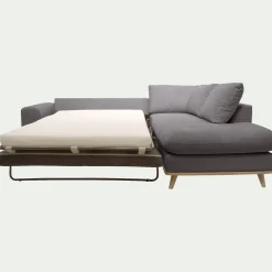 Canapé d'angle droit convertible en tissu Crown - gris restanque