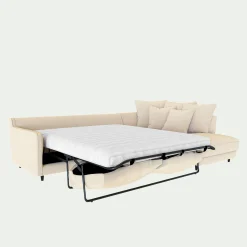 Canapé d'angle droit convertible matelas Bultex en tissu joint - beige roucas