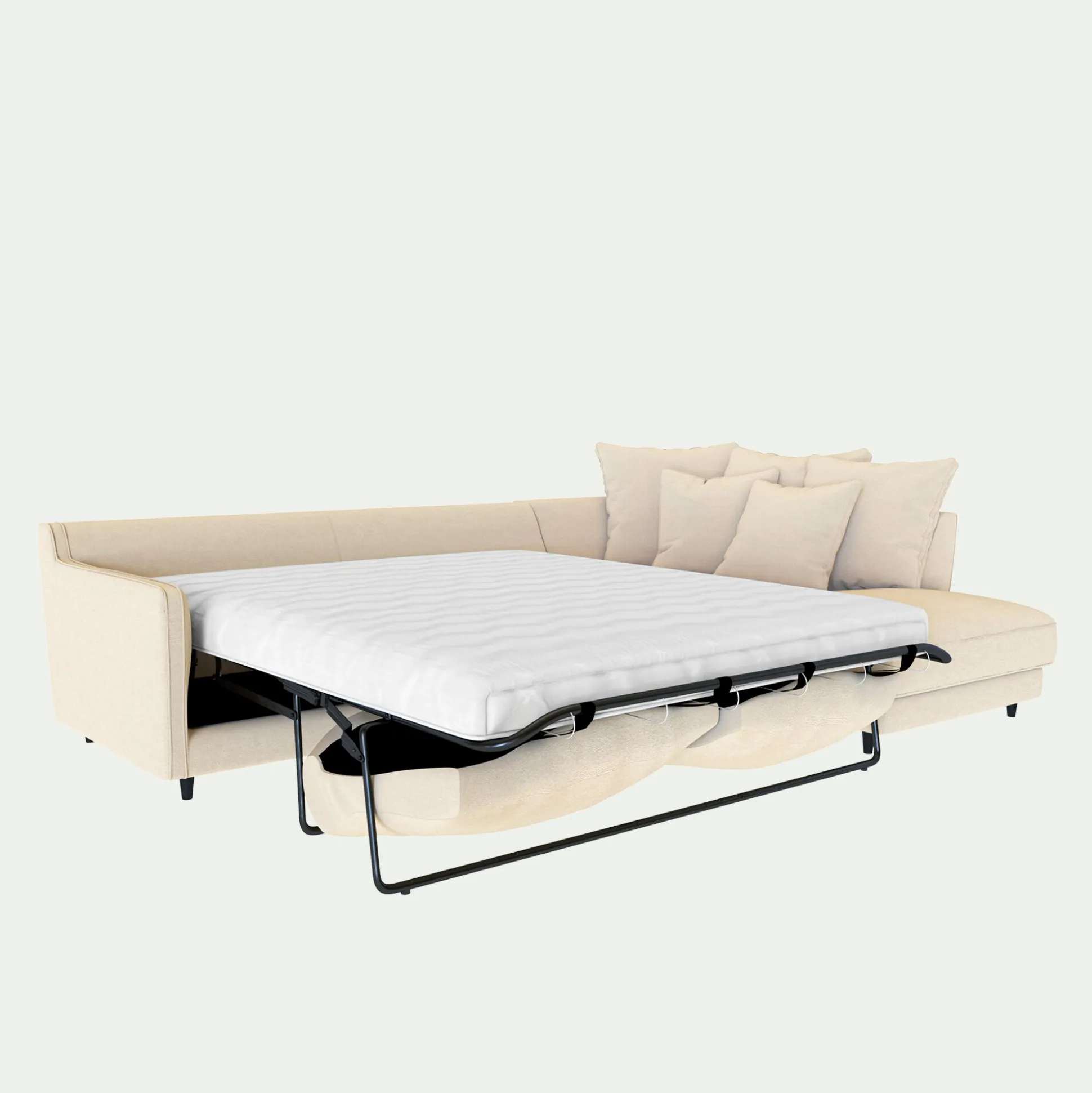Canapé d'angle droit convertible matelas Bultex en tissu joint - beige roucas