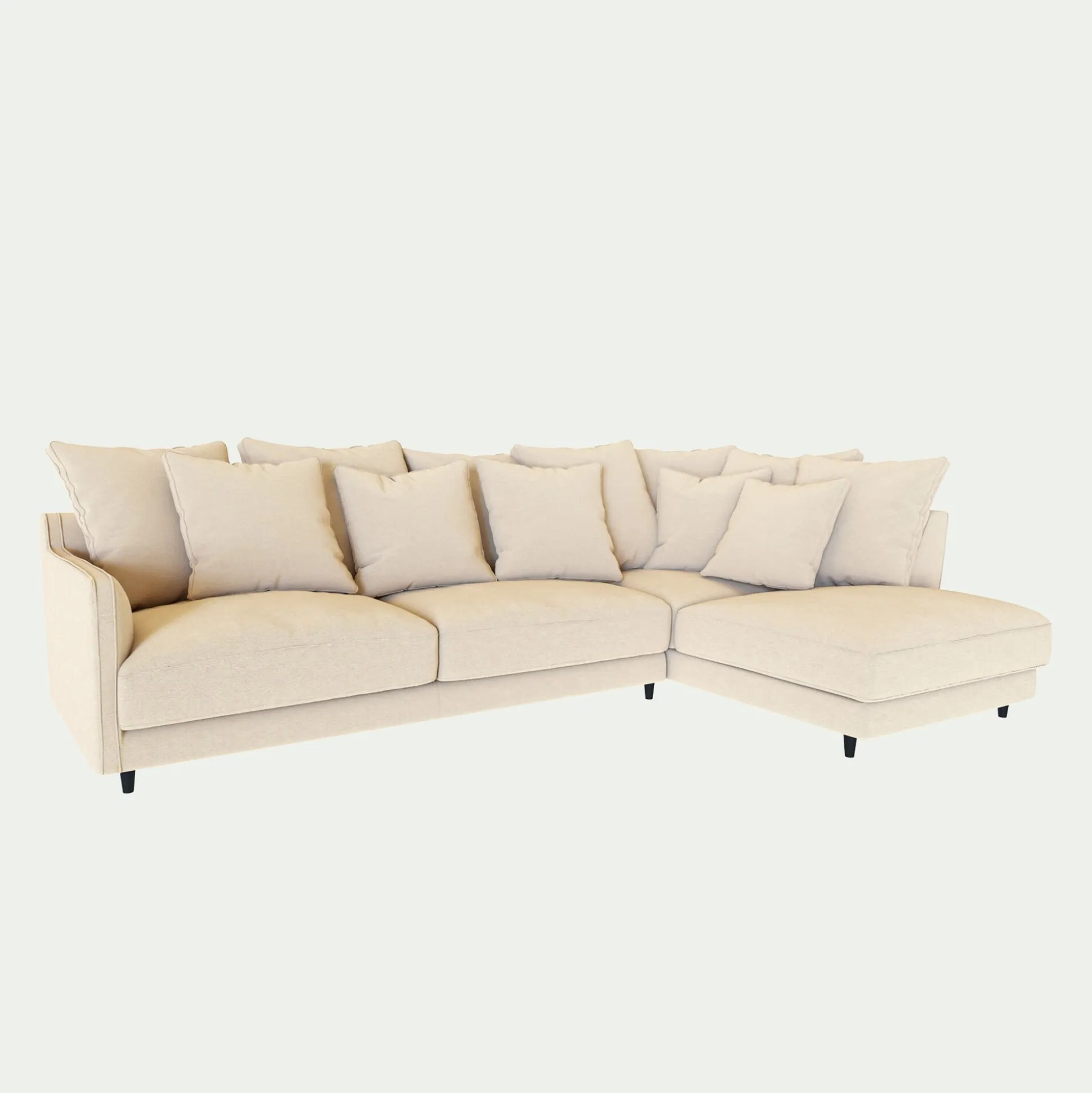 Canapé d'angle droit convertible en tissu joint - beige roucas
