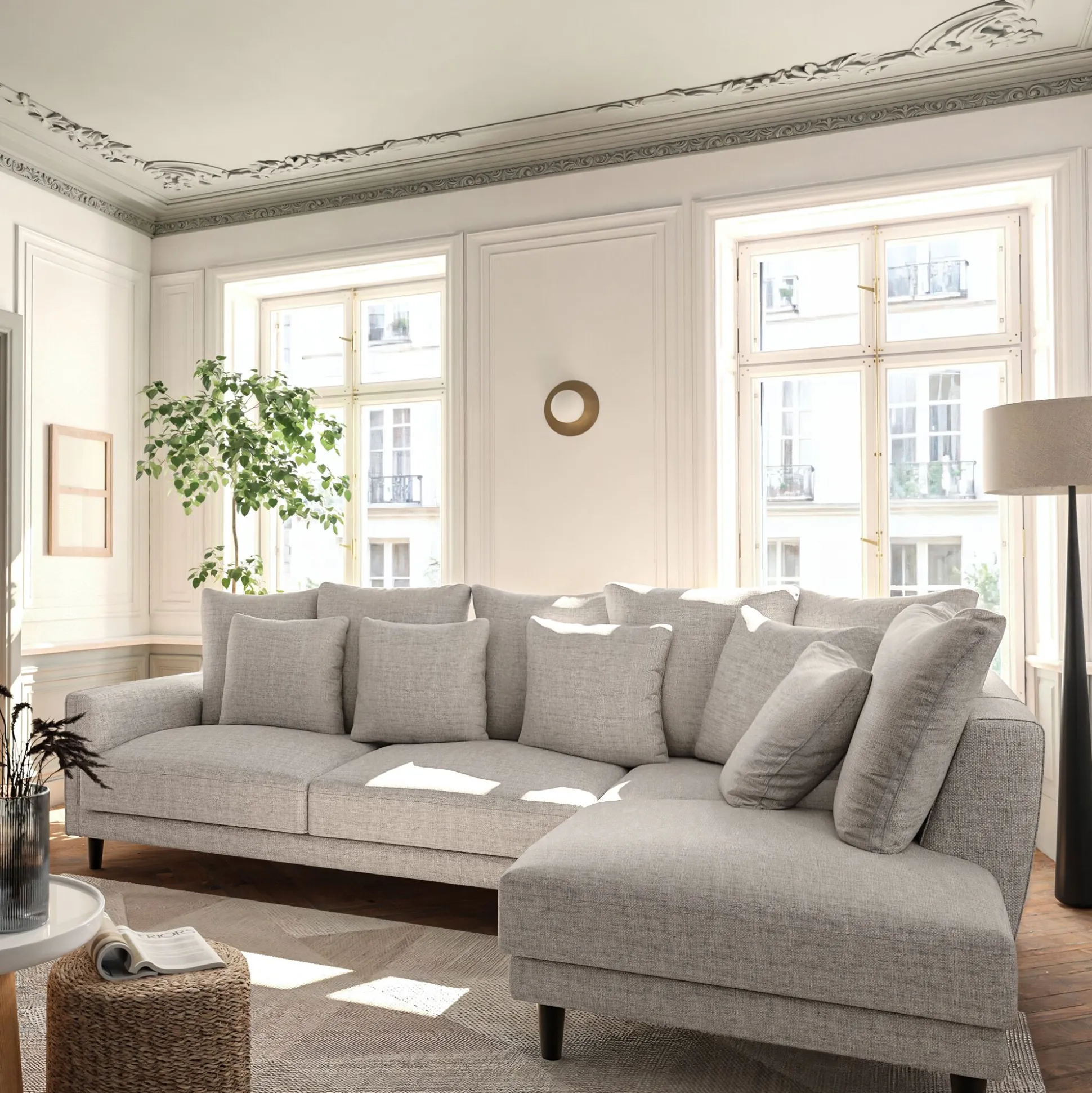 Canapé d'angle droit convertible en tissu joint - gris borie