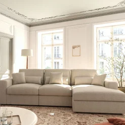 Canapé d'angle droit fixe en chenille - beige roucas