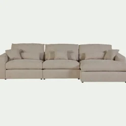 Canapé d'angle droit fixe en chenille - beige roucas