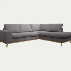 Canapé d'angle droit fixe en tissu Crown - gris restanque