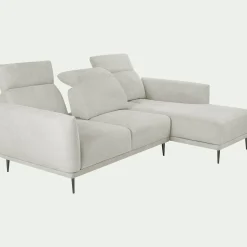 Canapé d'angle droit fixe en tissu memphis avec fonction avance-recul - beige roucas