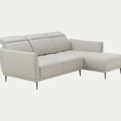 Canapé d'angle droit fixe en tissu avec fonction avance-recul - beige roucas