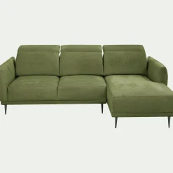 Canapé d'angle droit fixe en tissu memphis avec fonction avance-recul - vert cèdre
