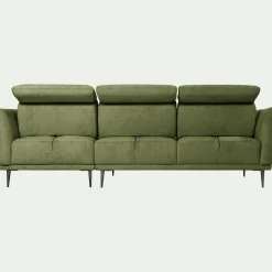 Canapé d'angle droit fixe en tissu memphis avec fonction avance-recul - vert cèdre