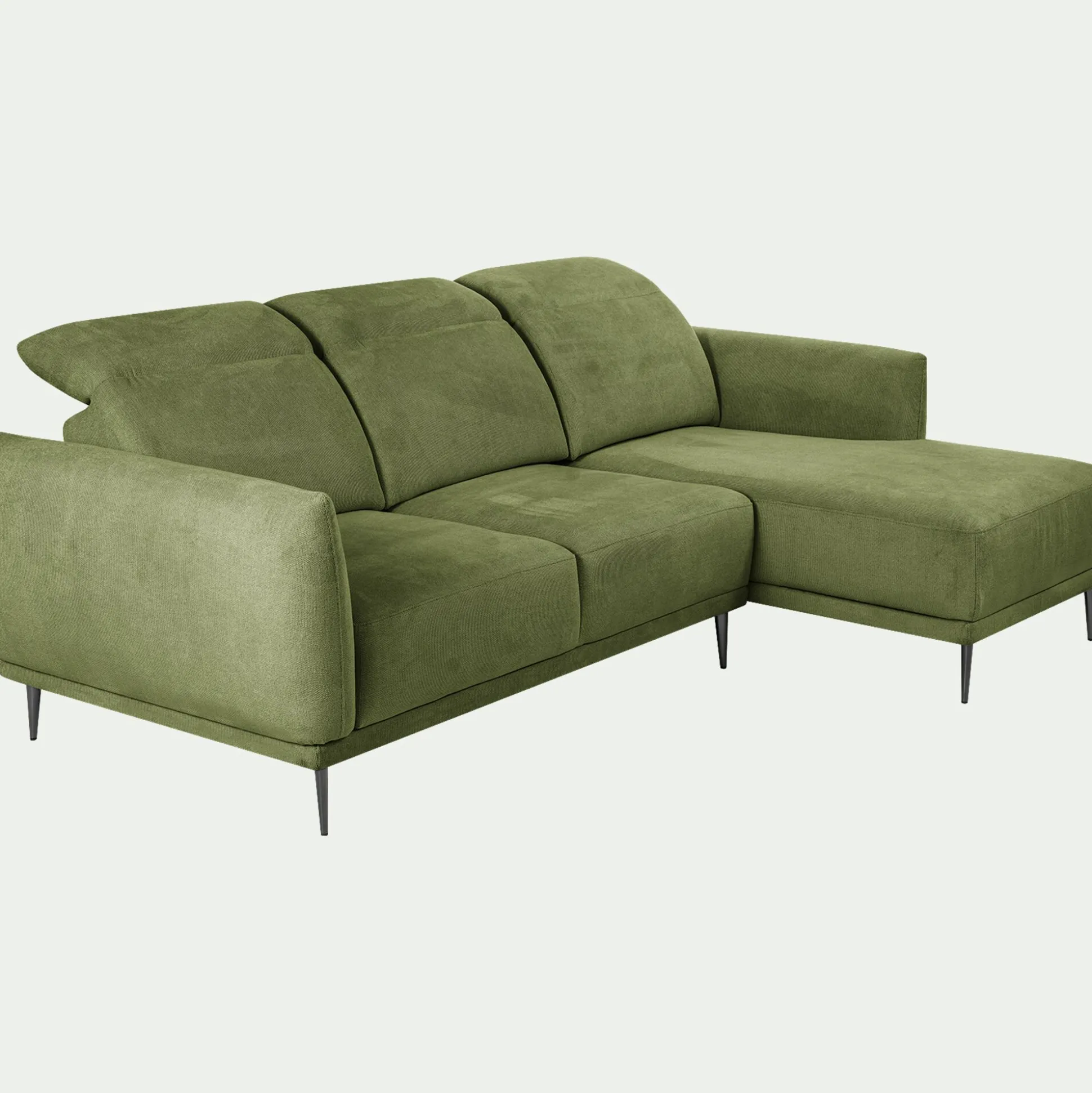 Canapé d'angle droit fixe en tissu memphis avec fonction avance-recul - vert cèdre