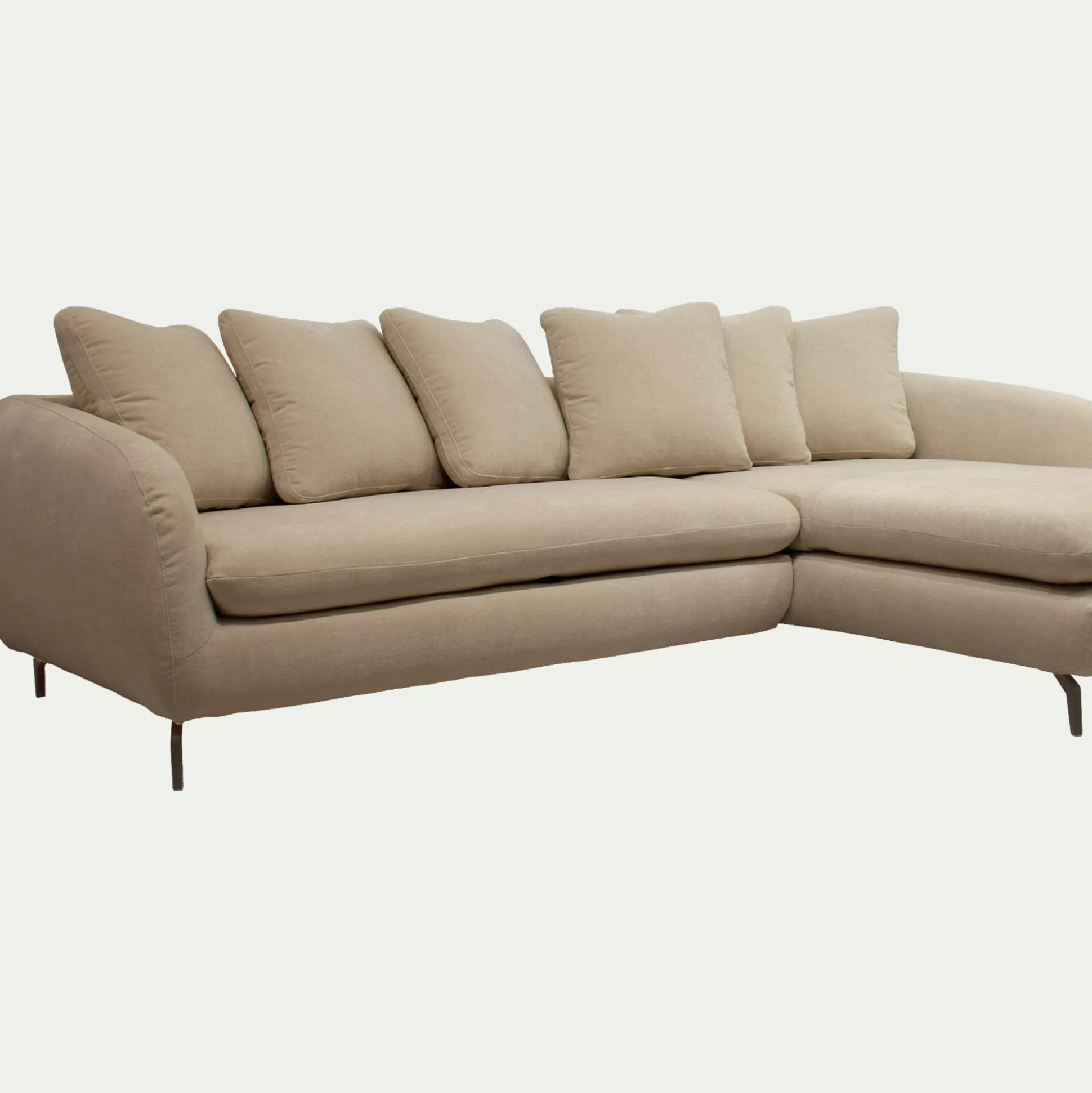 Canapé d'angle droit fixe en tissu doux tramé - beige