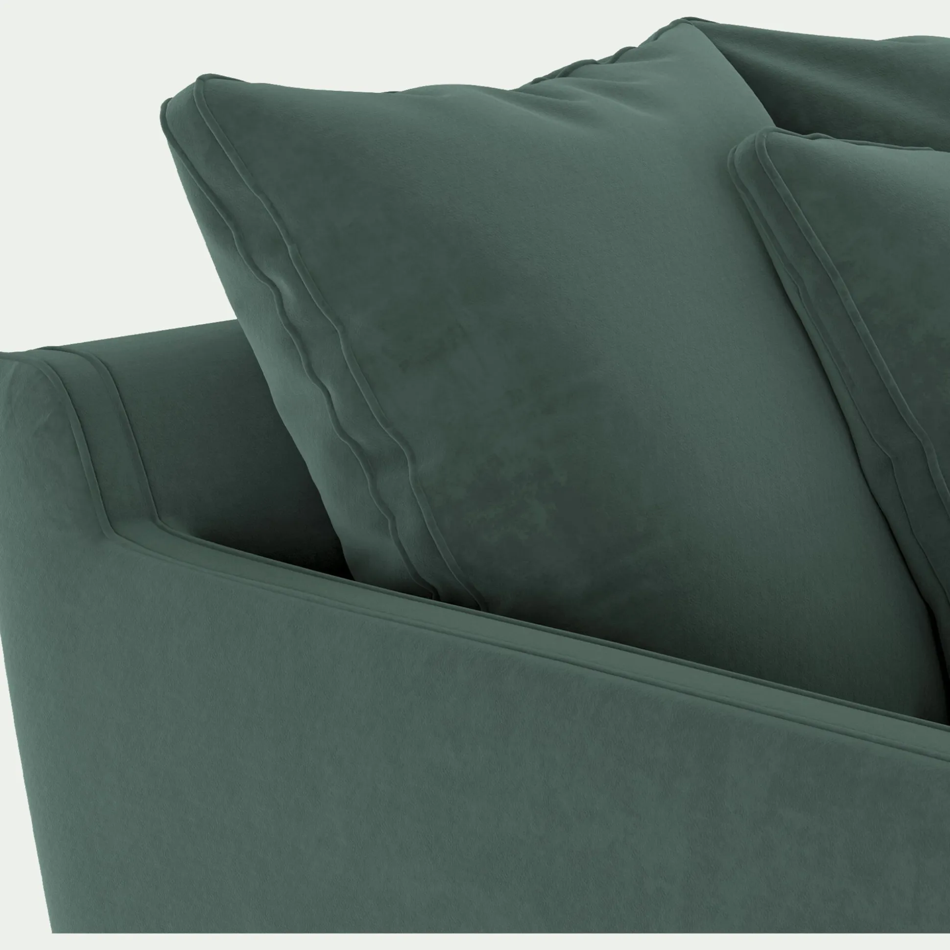 Canapé d'angle droit fixe en tissu velvet - vert sauge